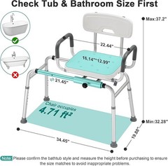 Sliding Shower Chair with Extra Wide 360° Swivel Seat, 400 lbs Weight Capacity