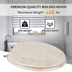 Elongated Toilet Seat Natural Wood Toilet Seat with Zinc Alloy Hinges, Easy t…