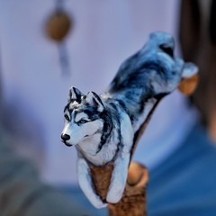 Wooden Cane Walking Stick Husky Dog Cane , Hand-painted Luxury Walking Stick