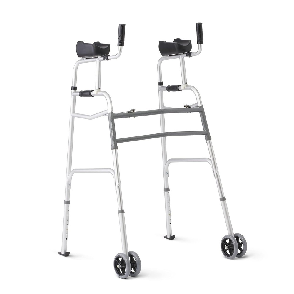 Medline Upright Walker with 5” Dual Wheels, Forearm Armrests 300 lb capacity