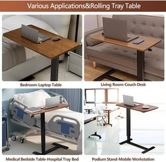 Alpen Adjustable Overbed Table Wheels Rolling Laptop Table Pneumatic Adjustable
