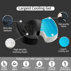 Orthopedic Memory Foam Gel Chair Cushion for Back Pain Relief – Grey 17.8×13.8