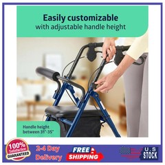 Medline Lightweight Aluminum Rollator Folding Walker 6 Inch Wheels Blue 250lb…