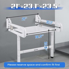 NEWTRY 21” Folding Shower Seat Wall Mounted, 660lb Fold Down Shower Seat with Su