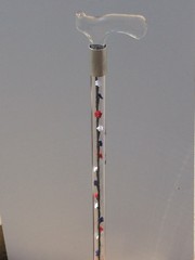 Walking cane acrylic red white blue rose flowers lucite elegant designer