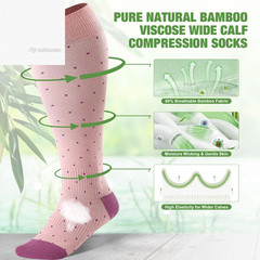 [2 Pairs] Plus Size Compression Socks Wide Calf Bamboo 15-20 mmHg Knee High