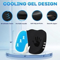 Cooling Gel Seat Cushion & Lumbar Support Pillow Set for Tailbone & Sciatica Rel