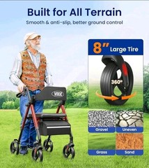 VOCIC Walkers for Seniors, Z21 Rollator Walker with Seat Supports 350Lb, 8″ Big