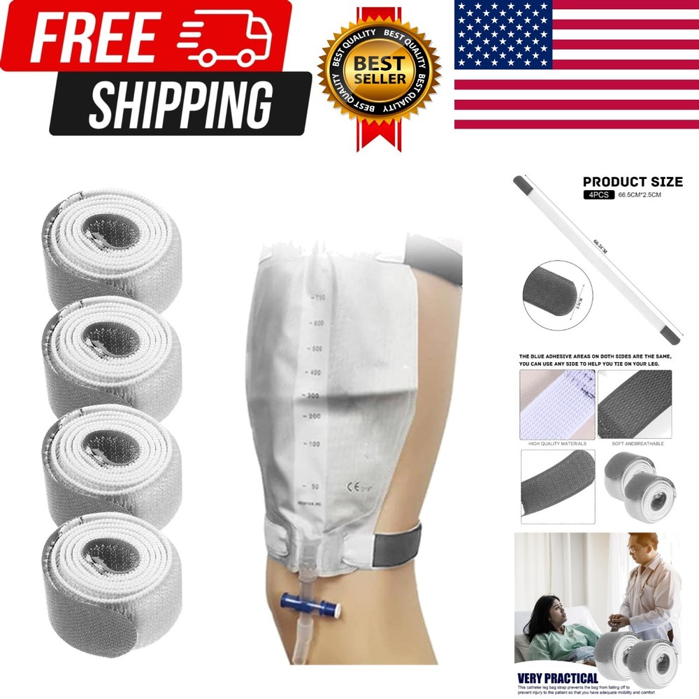 Catheter Leg Bag Straps 26” x 1” NonSlip Adjustable Reusable, 4-Pack, Grey Color