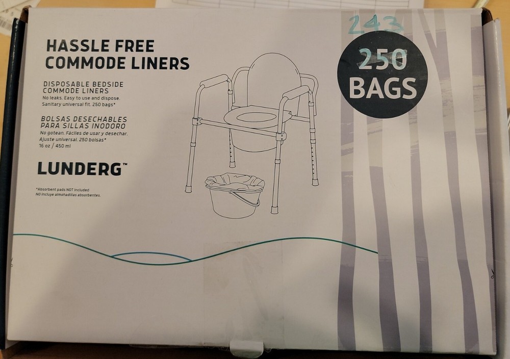 Lunderg Commode Liners – Value Pack 250-Count Box (243 included) Universal Fit