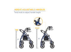 Drive Medical Four Wheel Rollator Rolling Walker with Fold Up Removable Back Sup