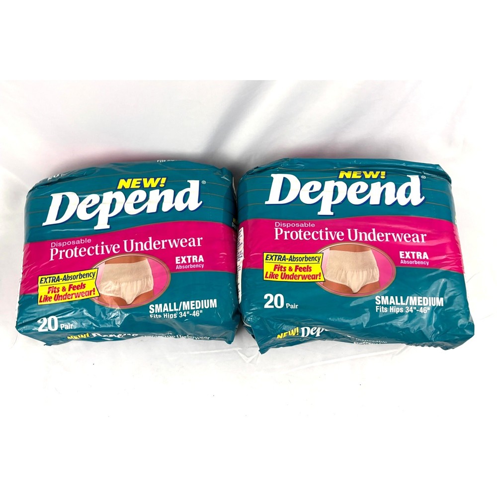Lot of 2 Depend 20 Disposable Protective Underwear Adult Incontinence 1990s VTG