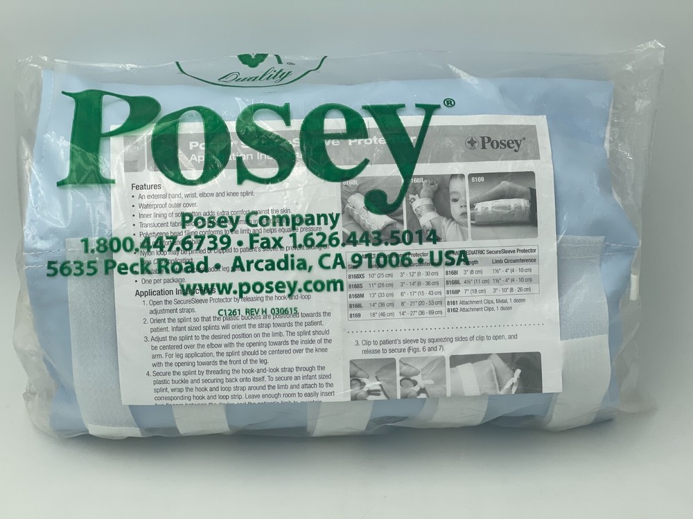 6-Pack Posey Secure Adjustable Comfort Sleeve Splint Blue Medium Adult 8168M