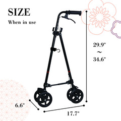 Wheel with brake Cane II Working cane used like a handrail Seniors Adults Black