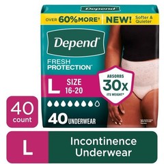 Depend Fresh Protection Incontinence Underwear for Women, Adult Diapers, L,17-72