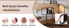 Adjust Bed Rails for Elderly Adults Seniors Rail Assist Safety w/Storage Pocket