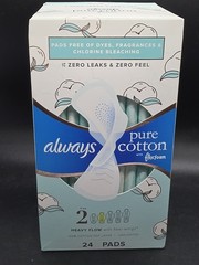 Always Pure Cotton Unscented 100% Cotton Heavy Flow Flexi-Wings Pad 24ct Size 2