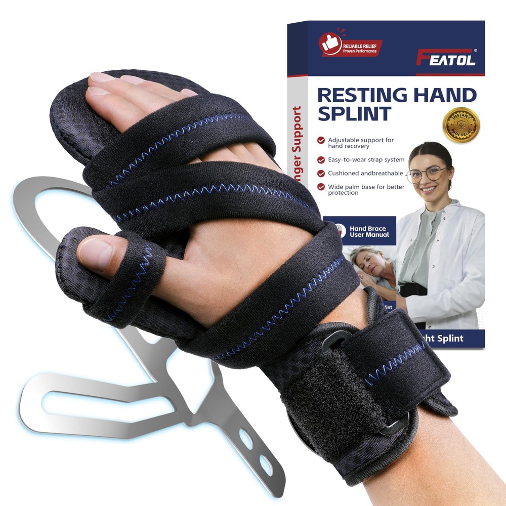FEATOL Resting Hand Splint with Thumb Support for Men and Small/Medium, Black