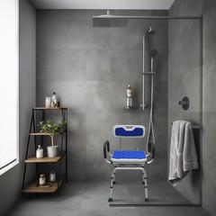 Loyoda Swivel Shower Chair with Padded Armrests and Backrest for Swivel, Blue