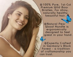 100% Wild Boar Bristle Hairbrush for Natural Healthy Hair, Medium Soft Tibet Bri