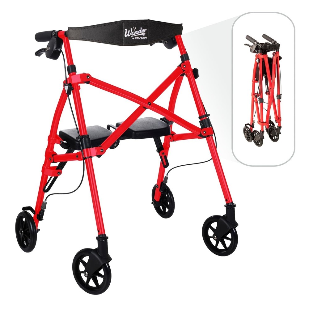NEW STANDER Wonder Space Saver SHORT HEIGHT Rollator w/Seat in Sport Red 4230-SR
