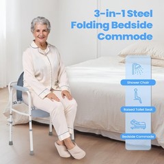 Careboda Bedside Commode Chair with Bucket for Seniors, Portable Extra Wide Comm