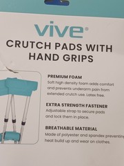 Vive Crutch Pads Adults Underarm Pads & Hand Grips – TEAL, NEW *Ships Free*