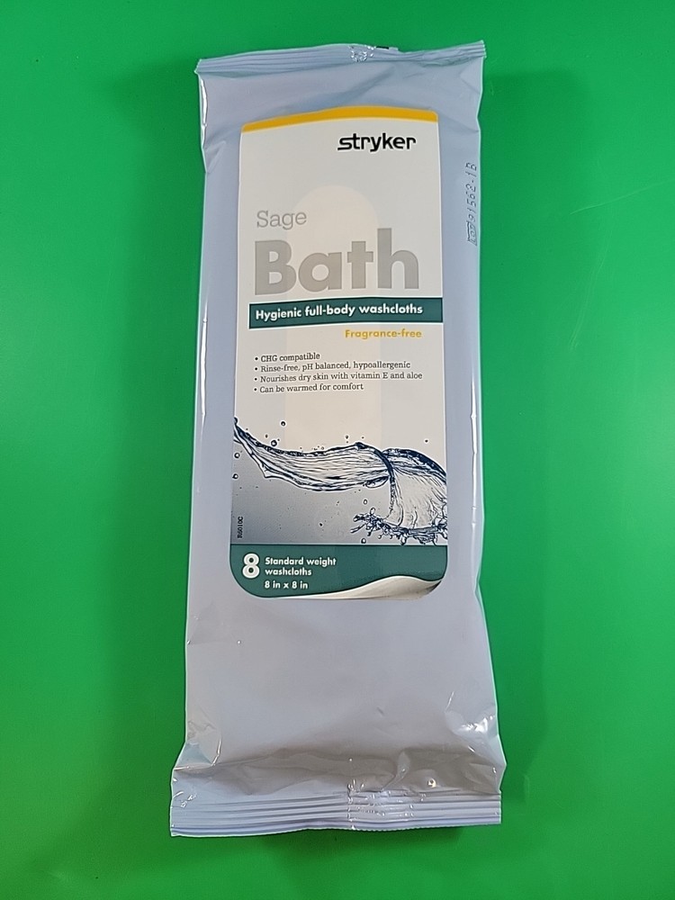 Stryker Sage 7989 Bath Hygienic Full-Body Washcloths Fragrnce Free 1 Pack of 8