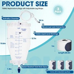 750ml Nephrostomy Bags, 3 Pack Urine Drainage Bag, Clear Bags with 24″ Silico…