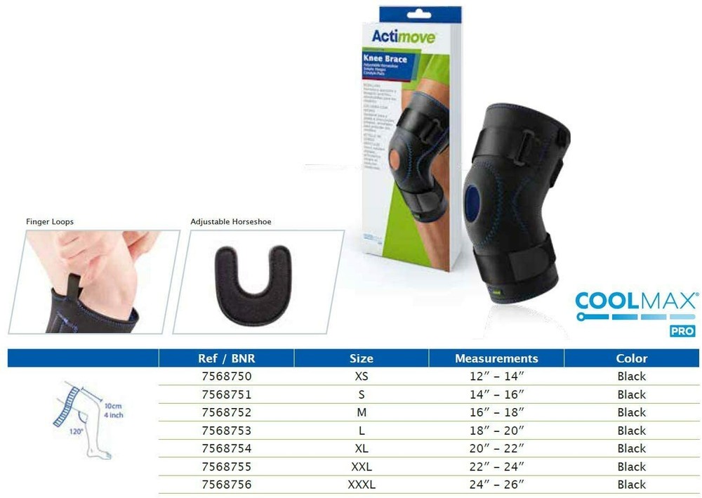 Actimove Knee Brace Adjustable Horseshoe Simple Hinges Condyle Pads Medium Black