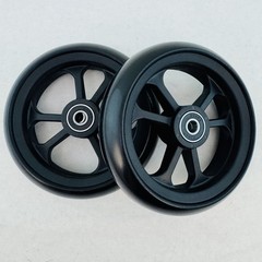 Wheelchair Caster Wheels Pair 5 Spoke 608RS Bearings Solid Black Power / Manual