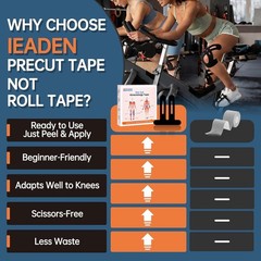 Precut Black Kinesiology Tape for Knees, 10 Pcs, Waterproof & Breathable