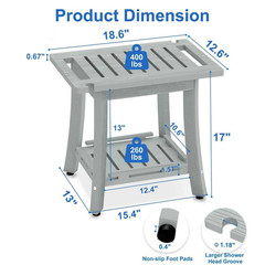 18.6 In. W Waterproof Heavy Duty 400 Lbs. Plastic Shower Seat W/ Storage Shelf S