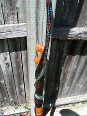 43″ Hand Carved Painted Wood Walking Stick Cane Warrior Wood Bearded Snake Man