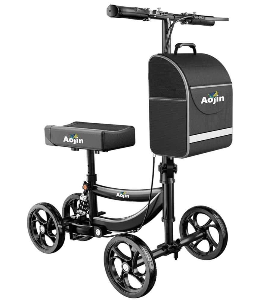 Aojin Knee Scooter Walker 300lb Capacity All Terrain Foldable w/ Bag