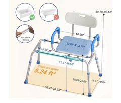 Bluelog Sliding Shower Chair 360° Swivel Padded Seat Extra-Wide Non-Slip