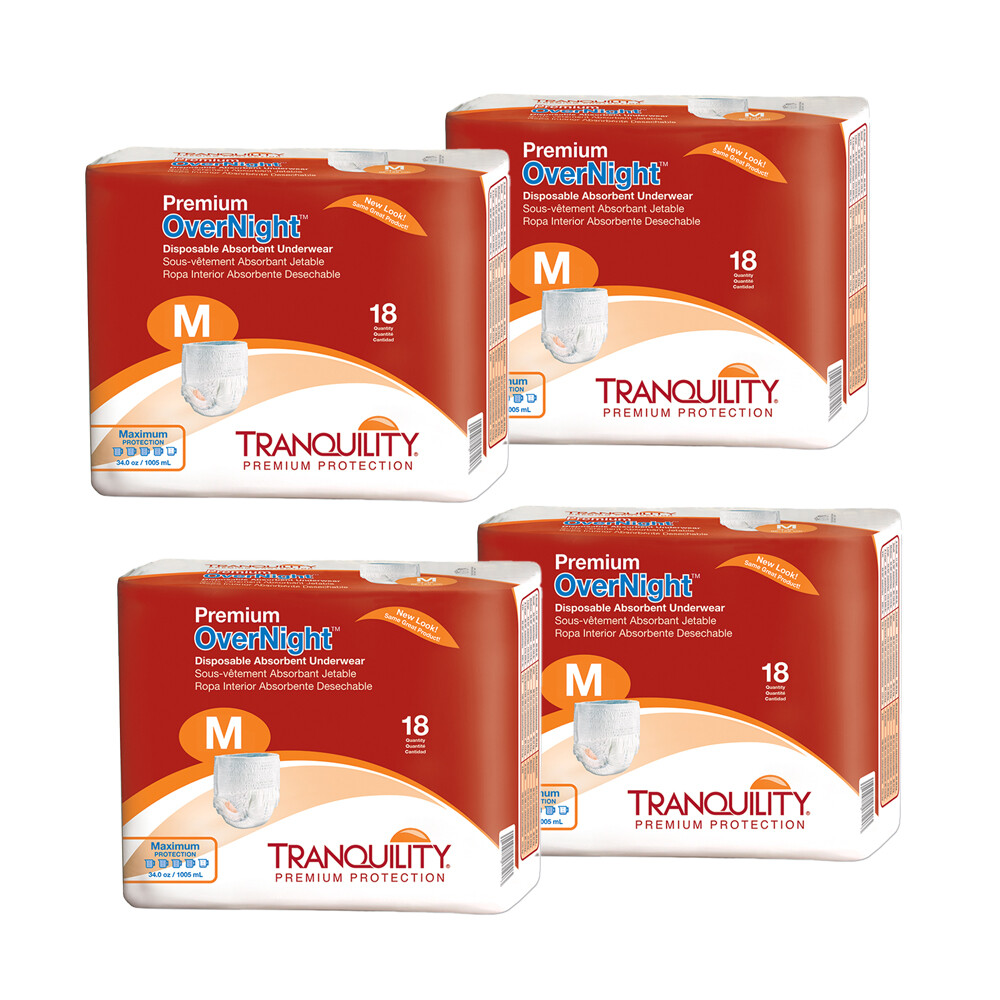 Tranquility Premium OverNight Underwear, Pull On Medium, 34“ – 48“, Case of 72
