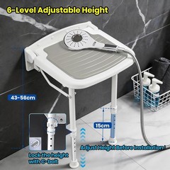NEW Wall Mounted Shower Seat 550lbs Adjustable Height Fold Down Folding Shower B