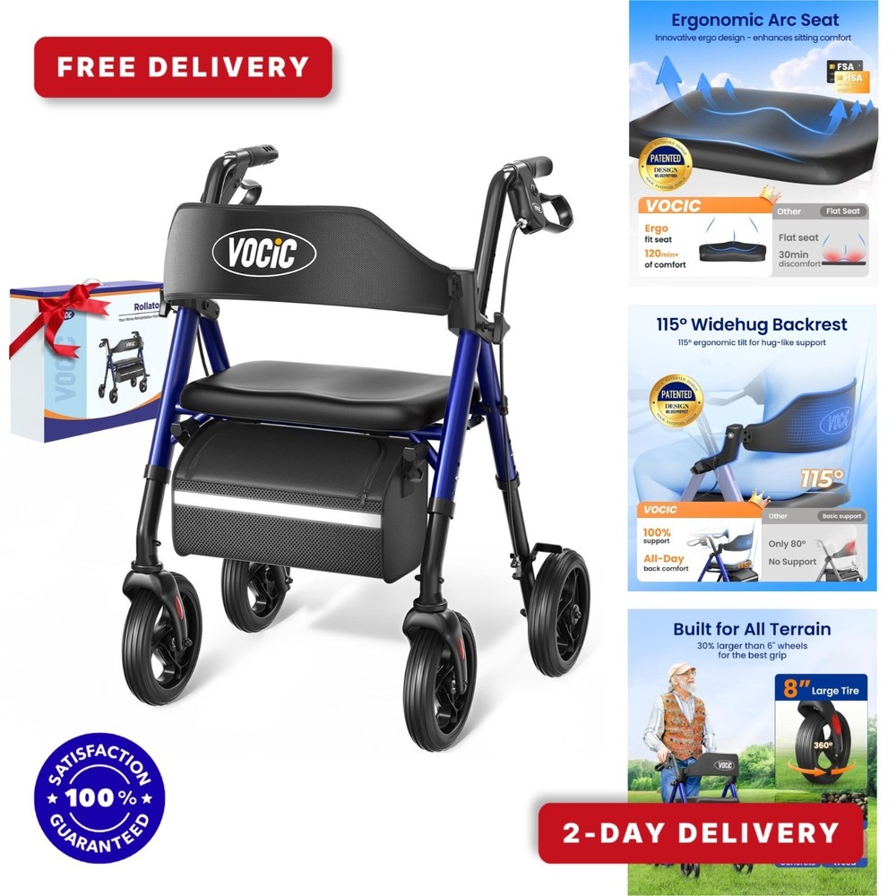 VOCIC Z21 Rollator Walker with Seat Supports 350lb, Ergonomic & Lightweight