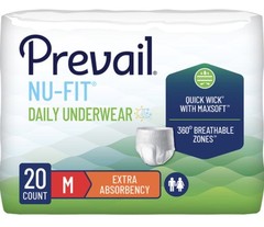 Prevail Nu-Fit Daily Underwear 80 Count /Box . Extra Absorbency Unisex NEW