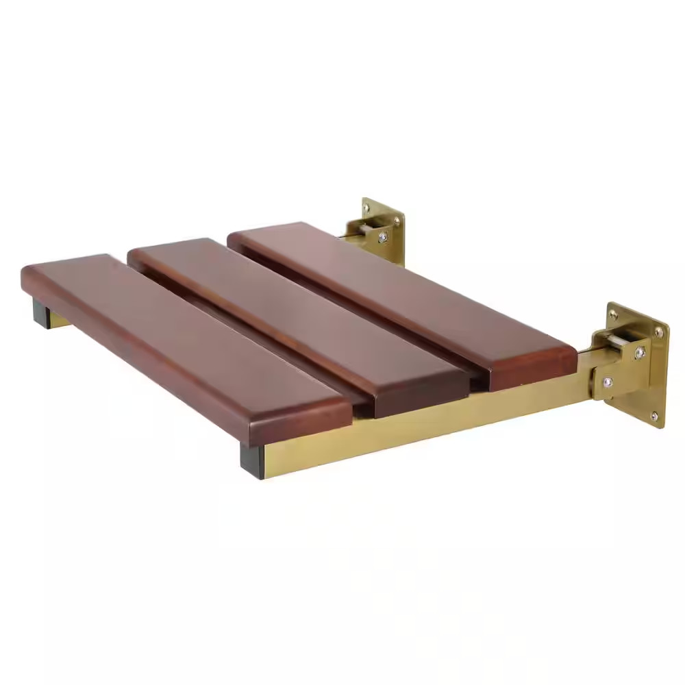 Chaise 19 In. X 16 In. Wall Mount Fold down Shower Seat in Brushed Brass