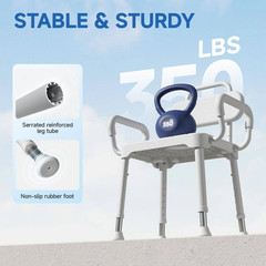 16 In. W Height-Adjustable Aluminum Shower Chair with Arms and Back, Heavy Duty