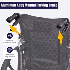 Aluminum Alloy Transport Wheelchair. 20″ Seats. With front and Rear Locking Hand
