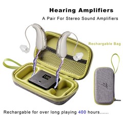 Hearing Amplifiers Pair Rechargeable with Charging Box 400H Long Lasting Seniors