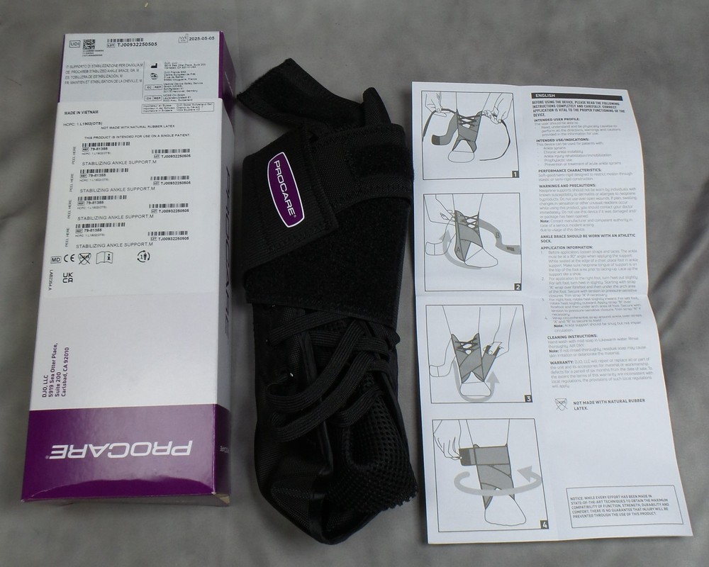 Procare Stabilizing Ankle Lacing Support, Medium, Black, Right or Left #79-81355