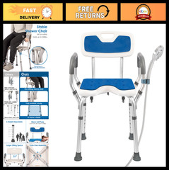 Heavy Duty Shower Chair with Arms & Back, 330lbs Capacity, Tool-Free Assembly, C