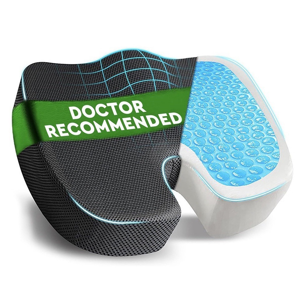 Cooling Ergonomic Gel Seat Cushion for Chair, Black/Blue/White