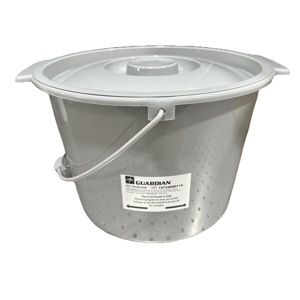 Medline Guardian Commode Bucket w/ Lid & Handle MDS80306B Replacement Gray