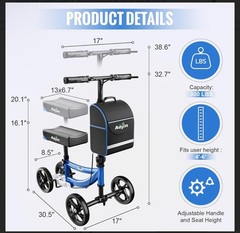 Aojin WB-2201 Foldable Knee Scooter Walker All Terrain w/ Bag & Brakes
