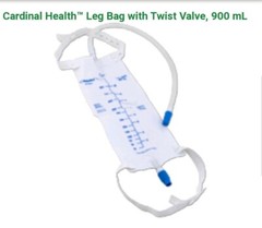 CARDINAL 7 EA LB900T Health Leg Bag with Twist Valve, 18″ Tubing and 900 mL